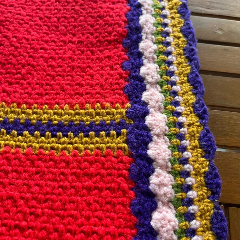 Color Block Stripe Afghan Throw Blanket Red Pink Purple Gold Green Vintage
